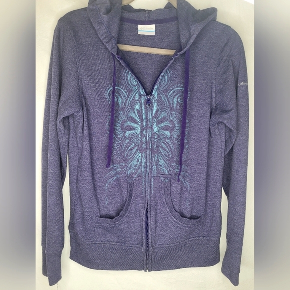 Columbia Full-Zip Hoodie Large Navy Blue Light Blue Design 💙 - Picture 3 of 4